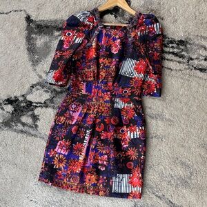 Desigual Black Red Purple Floral Patchwork Midi Dress
